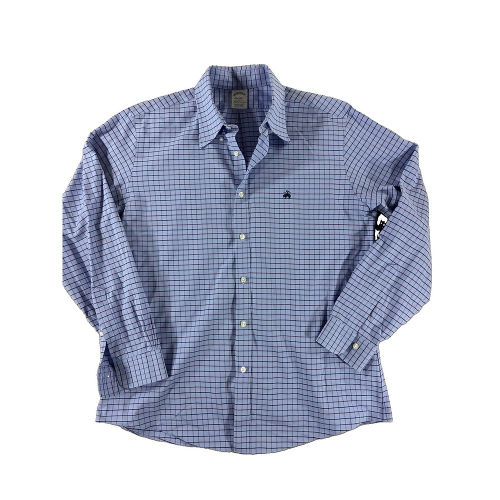 Brooks Brother Blue Checkered Button Down Shirt. Men's Size Large